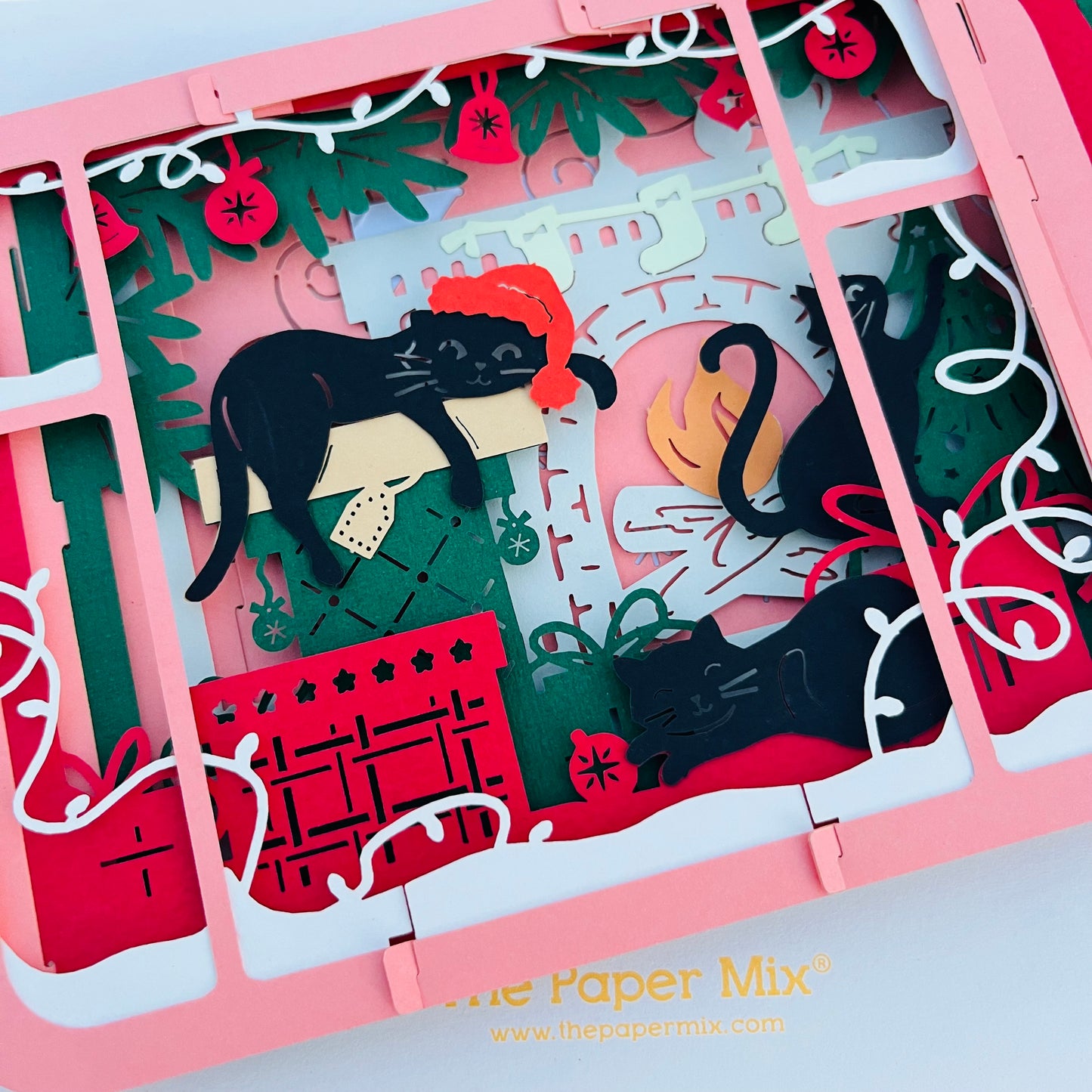 Christmas Holiday Night with Cats 3D Pop Up Greeting Card