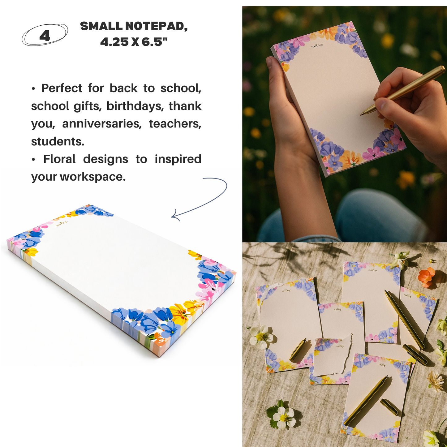 4 PACK MAGNETIC NOTEPADS for REFRIGERATOR with PEN HOLDER