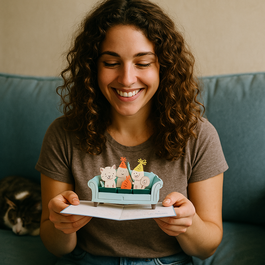 Paw-ty On Blue Coach 3D Pop Up Greeting Card