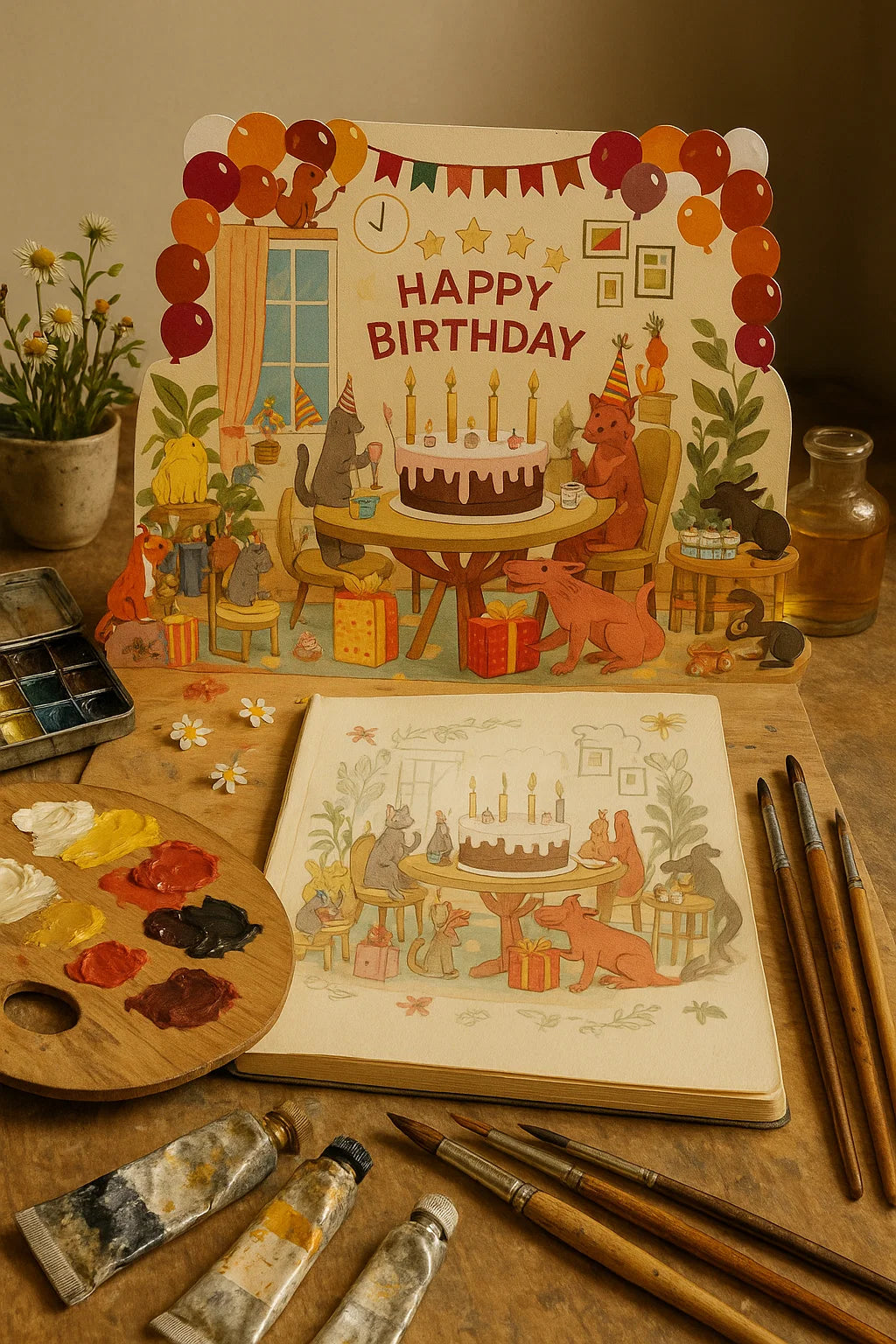 Cats Birthday Party 3D Pop Up Greeting Card