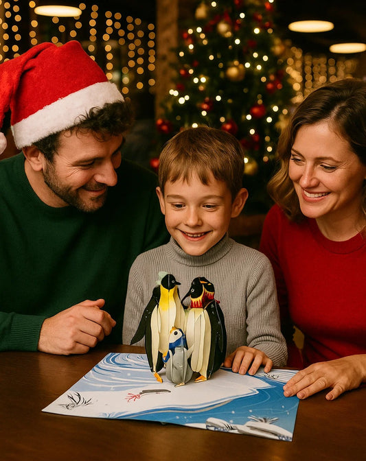 Penguin Family in Christmas Love 3D Pop Up Greeting Card