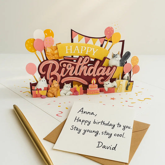 Cats Birthday Party 3D Pop Up Greeting Card