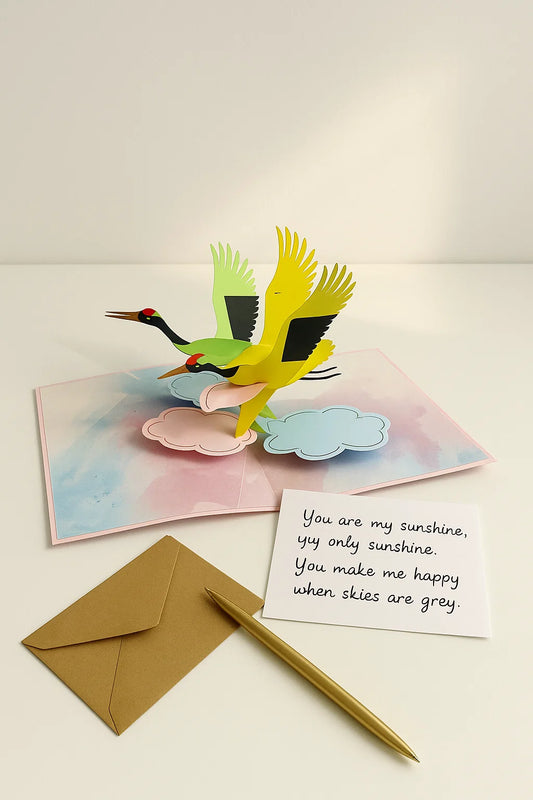 Crane Rainbow Magic 3D Pop Up Greeting Card