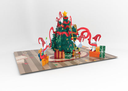 Gnomes Decorating Christmas Tree 3D Pop Up Card
