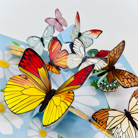 Colorful butterfly decorations on a floral background