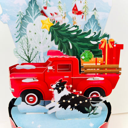 Merry Christmas Truck with Puppy 3D Pop Up Greeting Card