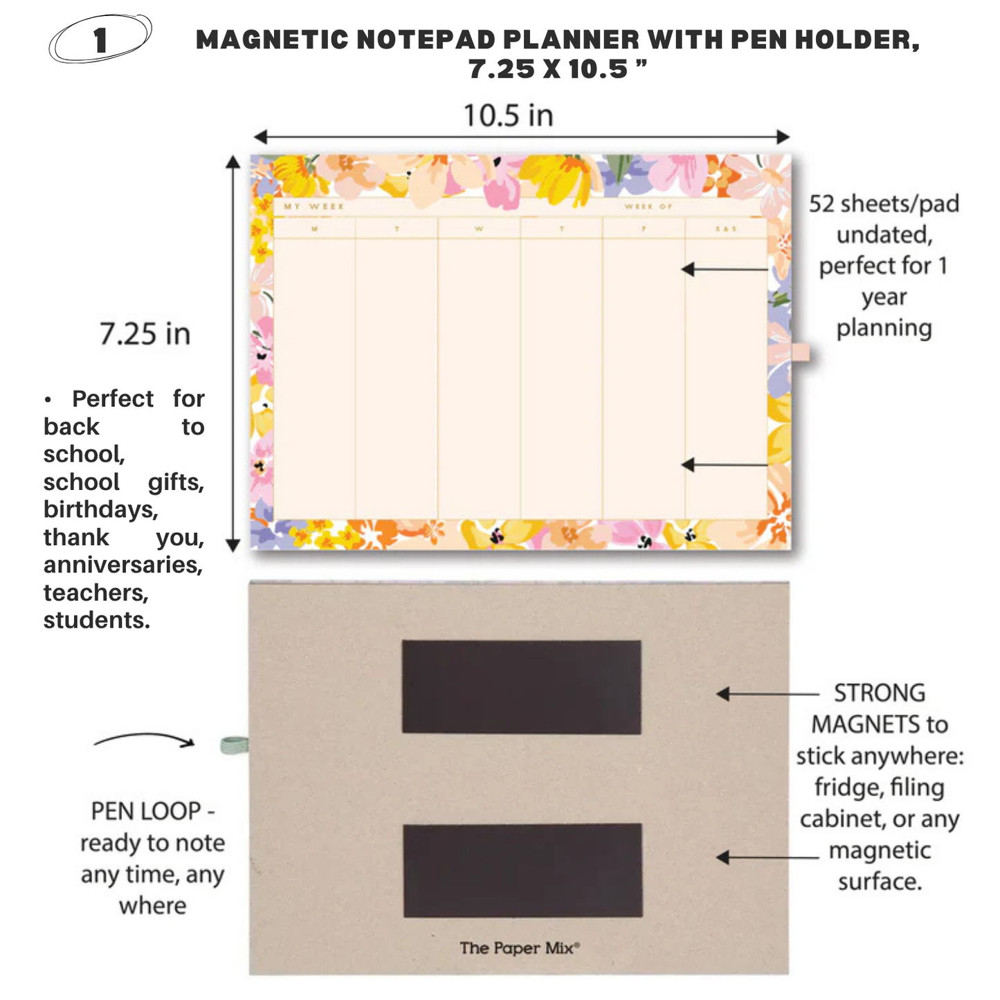 4 PACK MAGNETIC NOTEPADS for REFRIGERATOR with PEN HOLDER