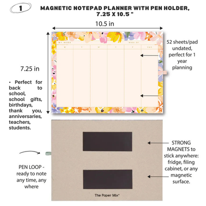 4 PACK MAGNETIC NOTEPADS for REFRIGERATOR with PEN HOLDER