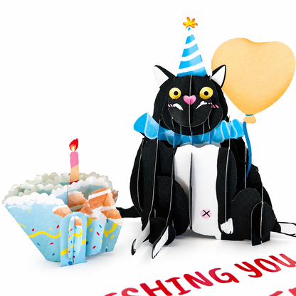 Black Cat Cup Cake 3D Pop Up Greeting Card