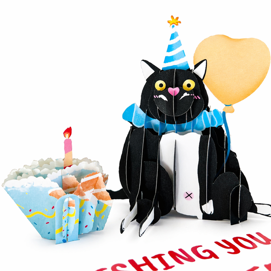 Black Cat Cup Cake 3D Pop Up Greeting Card