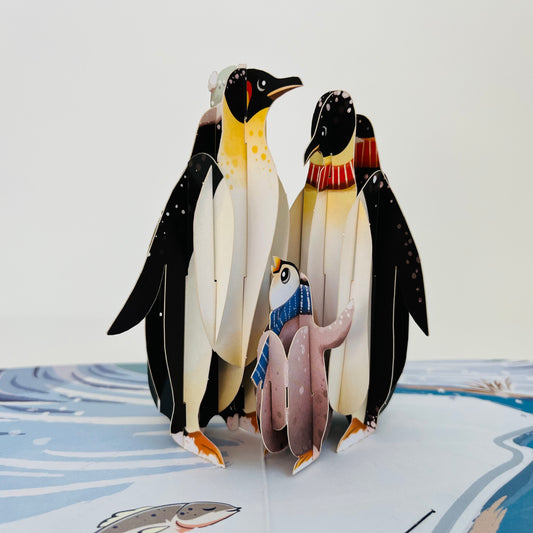 Penguin Family in Christmas Love 3D Pop Up Greeting Card