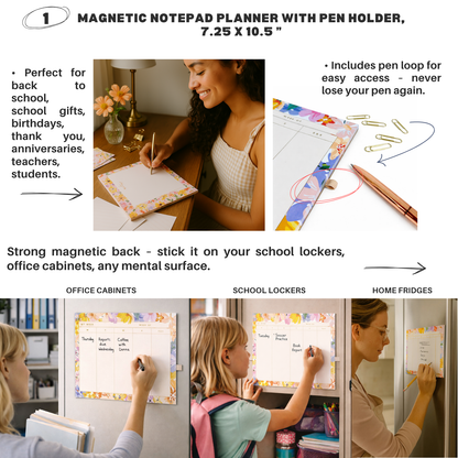 4 PACK MAGNETIC NOTEPADS for REFRIGERATOR with PEN HOLDER