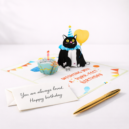 Black Cat Cup Cake 3D Pop Up Greeting Card