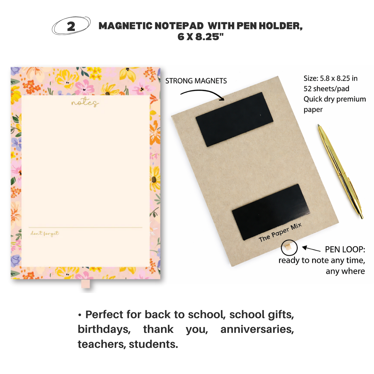 4 PACK MAGNETIC NOTEPADS for REFRIGERATOR with PEN HOLDER