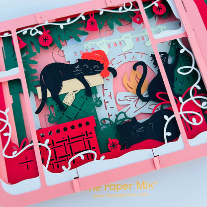 Christmas Holiday Night with Cats 3D Pop Up Greeting Card