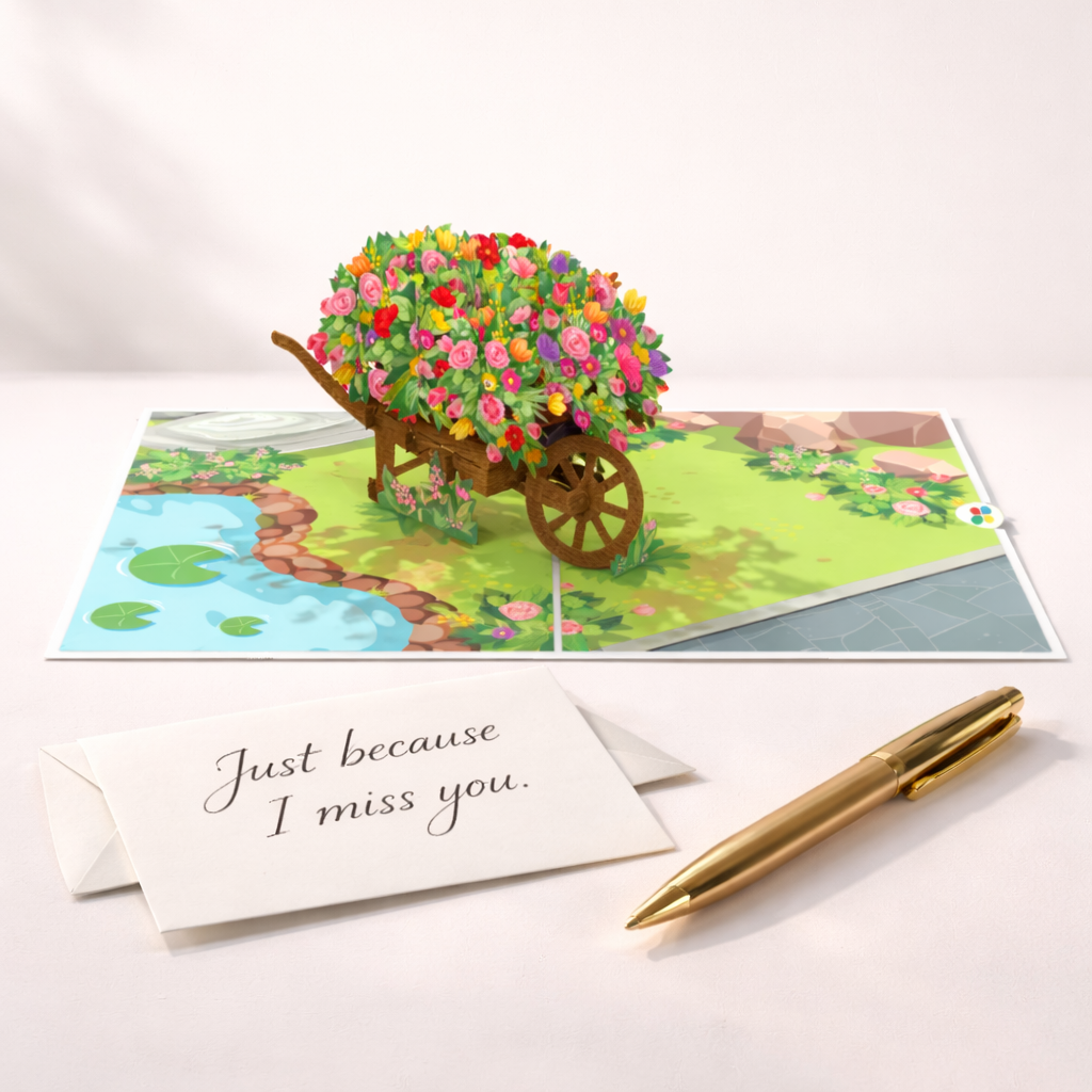 Flowers Cart 3D Pop Up Greeting Card