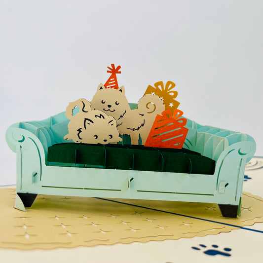 Paw-ty On Blue Coach 3D Pop Up Greeting Card