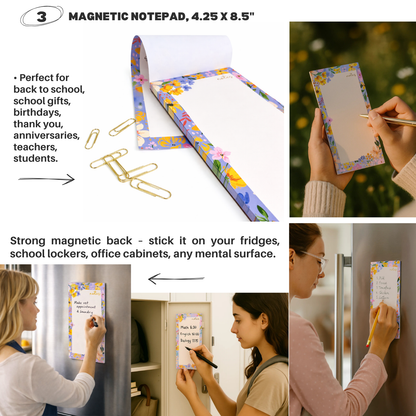 4 PACK MAGNETIC NOTEPADS for REFRIGERATOR with PEN HOLDER