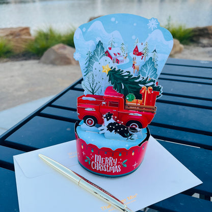 Merry Christmas Truck with Puppy 3D Pop Up Greeting Card