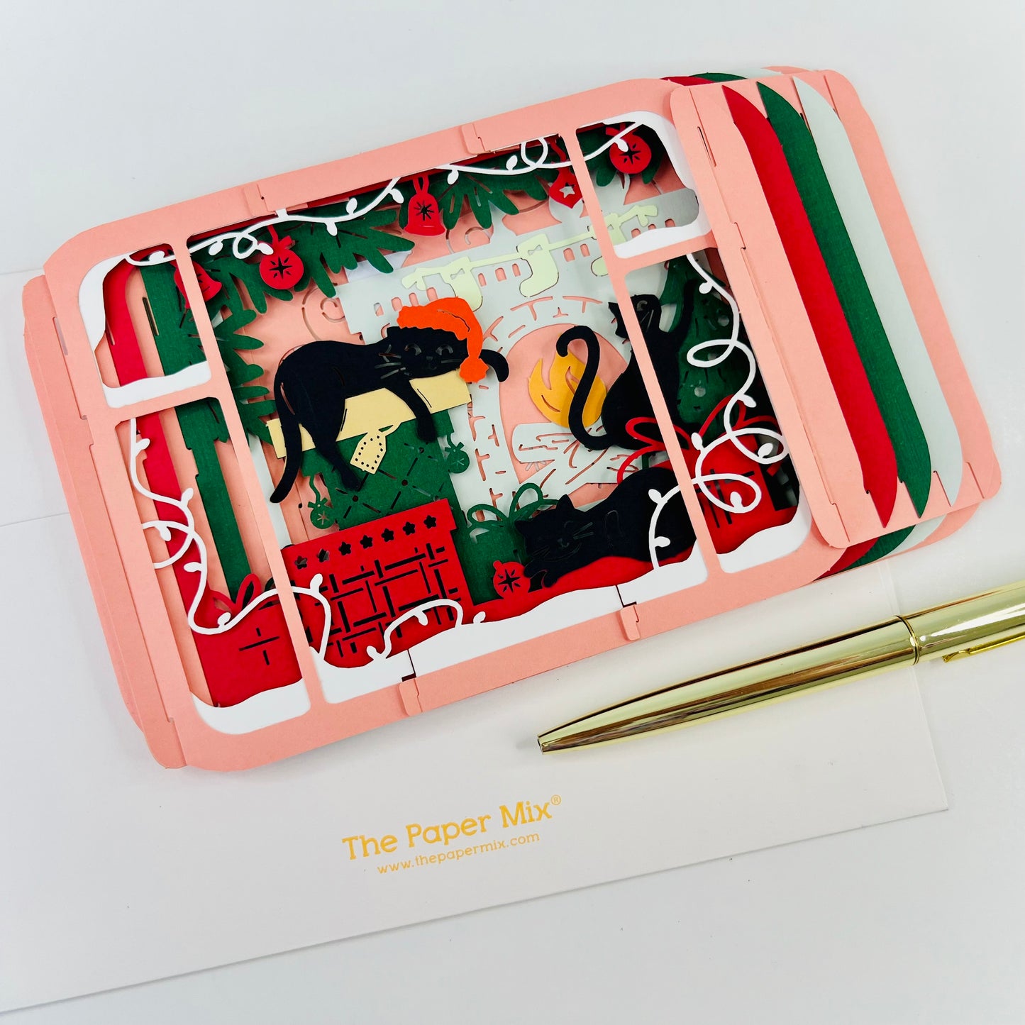 Christmas Holiday Night with Cats 3D Pop Up Greeting Card