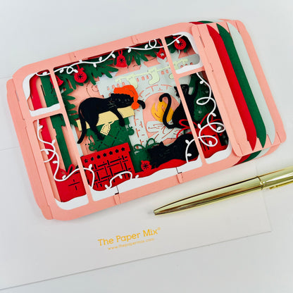 Christmas Holiday Night with Cats 3D Pop Up Greeting Card