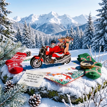 Santa Claus Riding Motorcycle 3D Pop Up Greeting Card