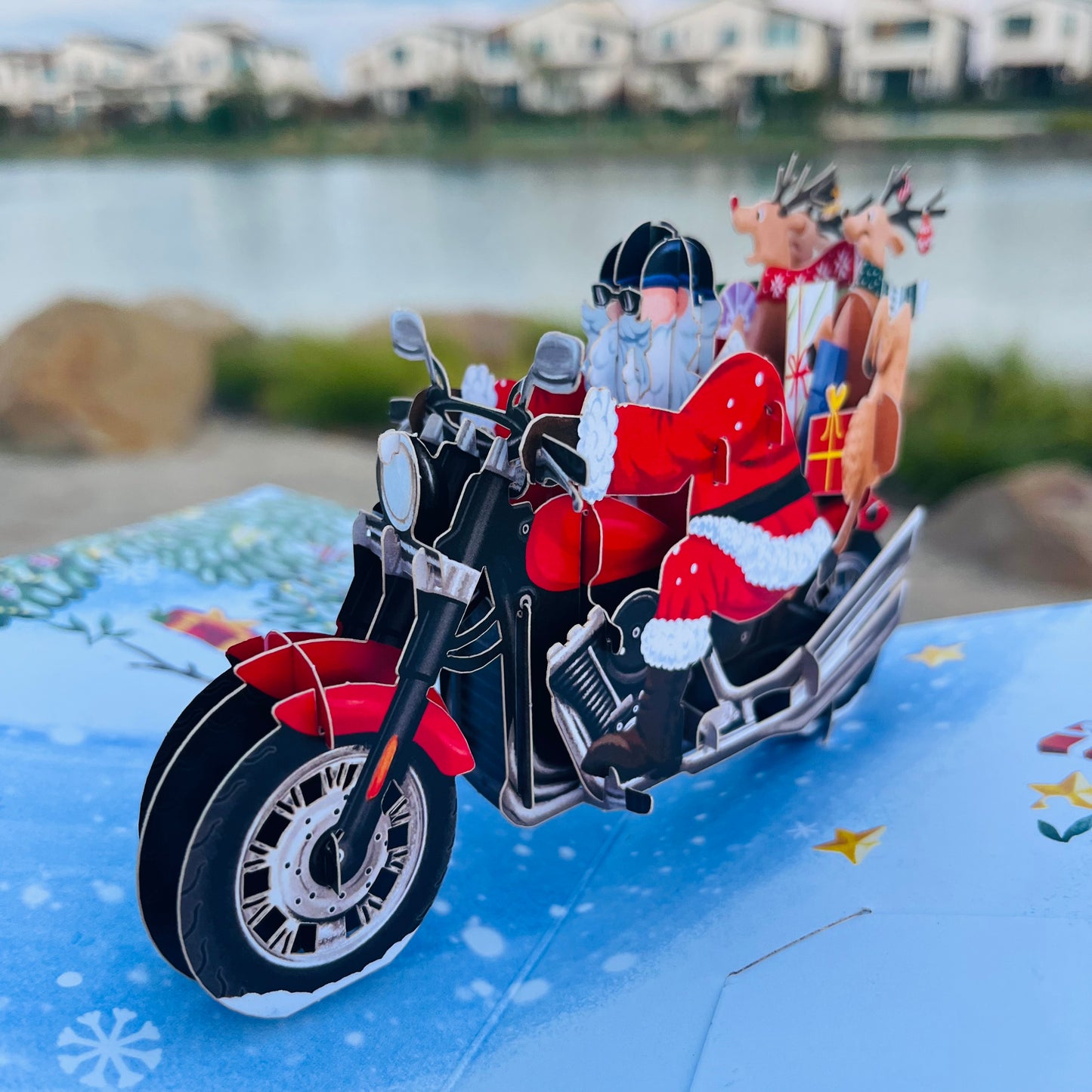 Santa Claus Riding Motorcycle 3D Pop Up Greeting Card