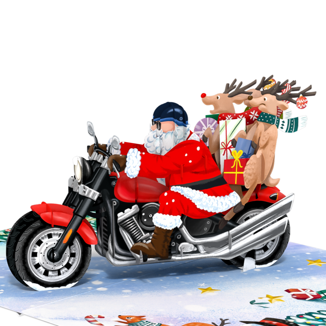 Santa Claus Riding Motorcycle 3D Pop Up Greeting Card