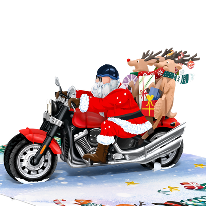 Santa Claus Riding Motorcycle 3D Pop Up Greeting Card