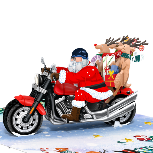 Santa Claus Riding Motorcycle 3D Pop Up Greeting Card