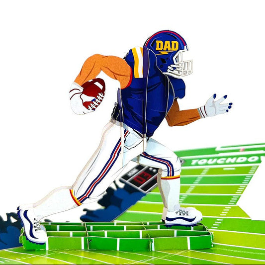 Football player figure with 'DAD' on helmet standing on a football field