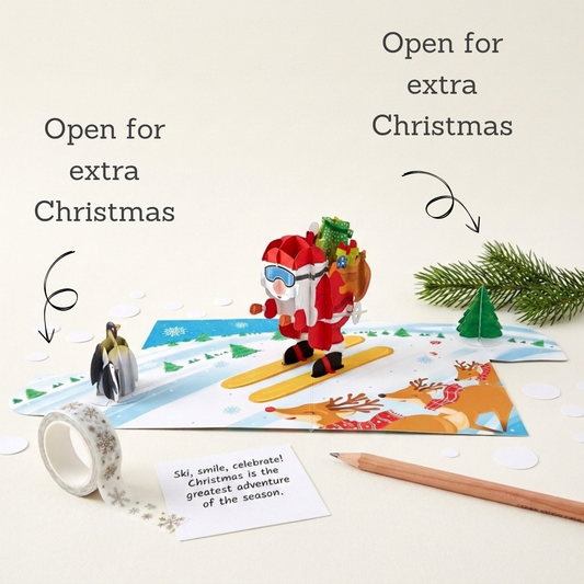 Ski With Santa 3D Pop Up Card