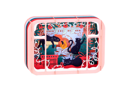 Decorative tin box with cat illustrations on a white background