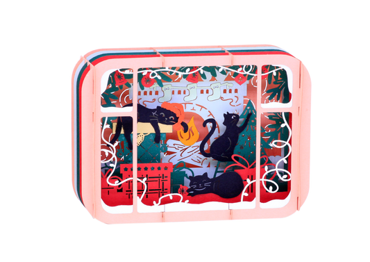 Decorative tin box with cat illustrations on a white background