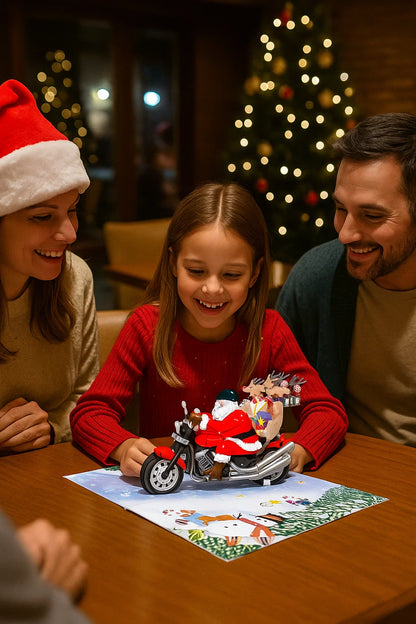 Santa Claus Riding Motorcycle 3D Pop Up Greeting Card