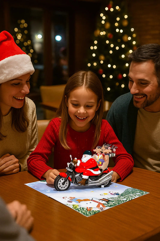 Santa Claus Riding Motorcycle 3D Pop Up Greeting Card