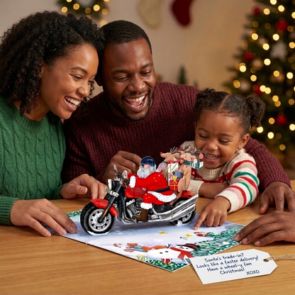 Santa Claus Riding Motorcycle 3D Pop Up Greeting Card