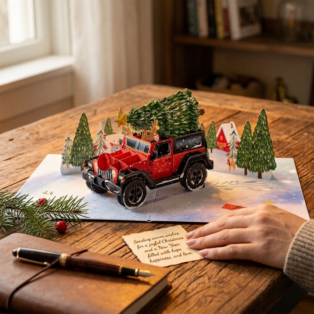Christmas Tree on Truck 3D Pop Up Card