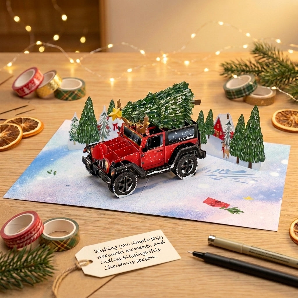 Christmas Tree on Truck 3D Pop Up Card