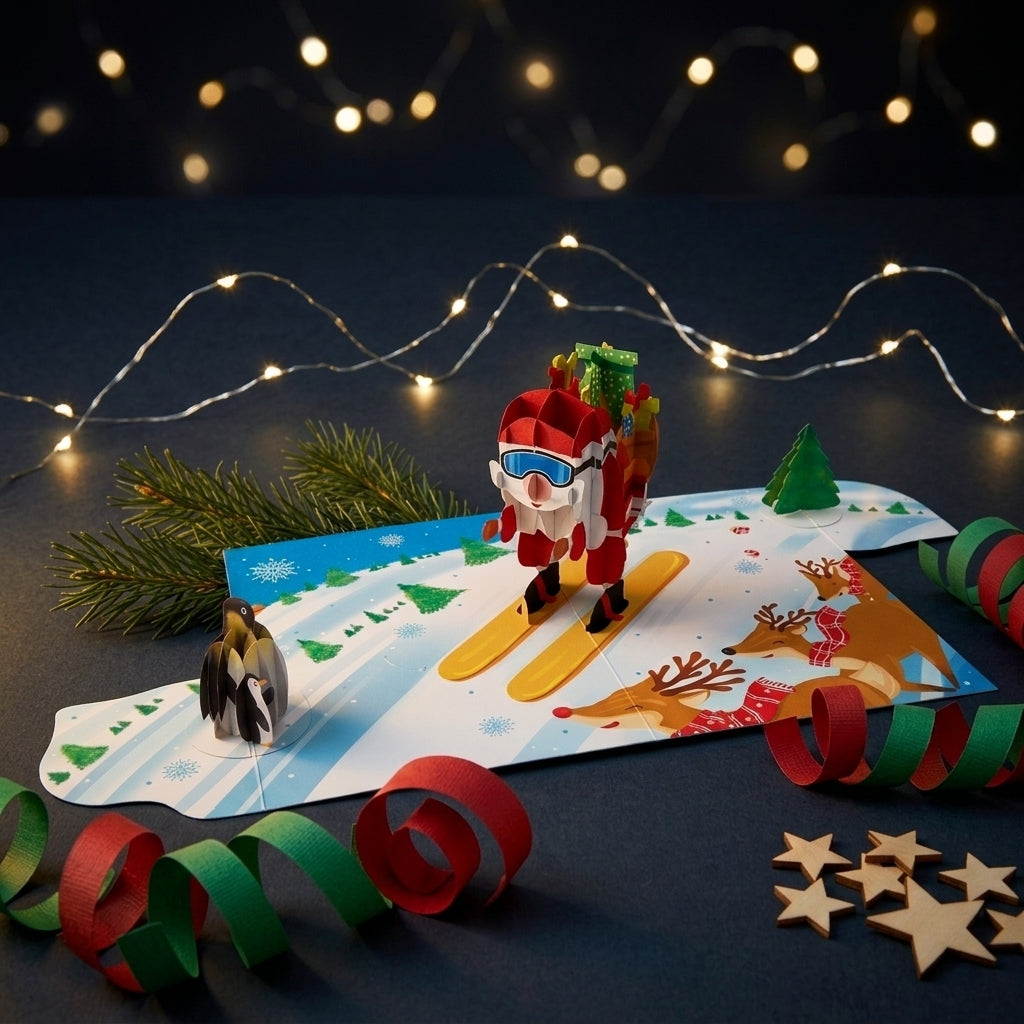 Ski With Santa 3D Pop Up Card