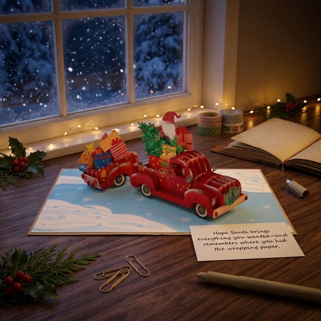 Santa in Christmas Car 3D Pop Up Card