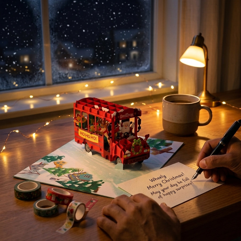 Santa Bus in Christmas 3D Pop Up Card