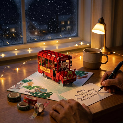 Santa Bus in Christmas 3D Pop Up Card