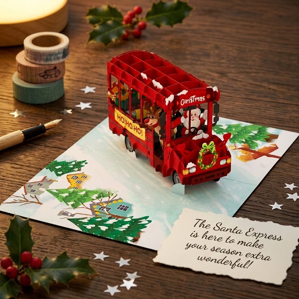 Santa Bus in Christmas 3D Pop Up Card