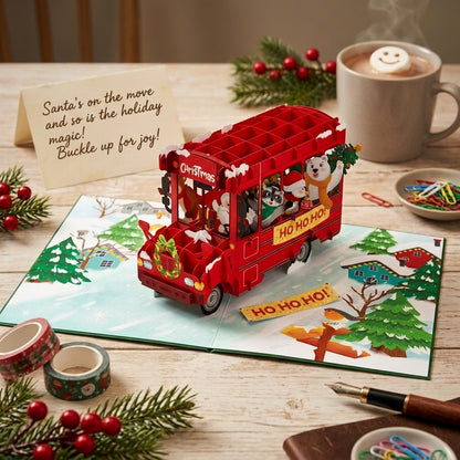 Santa Bus in Christmas 3D Pop Up Card