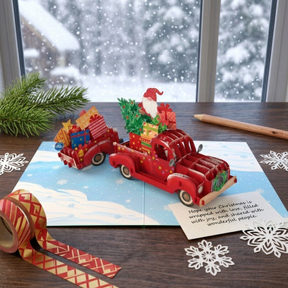 Santa in Christmas Car 3D Pop Up Card