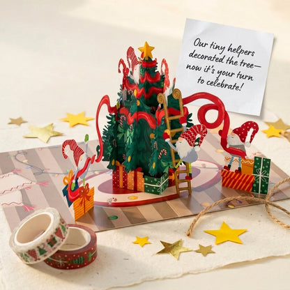 Gnomes Decorating Christmas Tree 3D Pop Up Card
