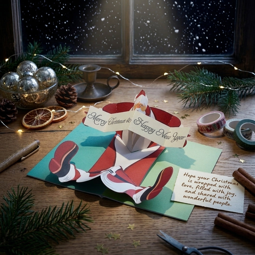 Santa Claus Lying on Floor 3D Pop Up Greeting Card