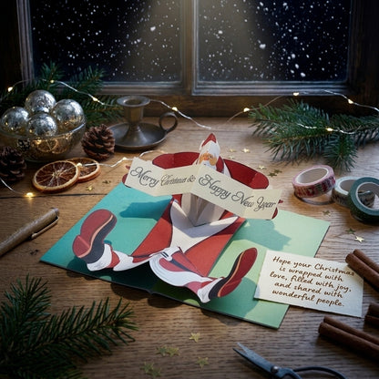 Santa Claus Lying on Floor 3D Pop Up Greeting Card