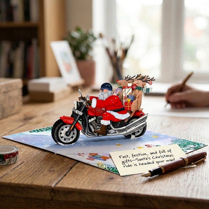 Santa Claus Riding Motorcycle 3D Pop Up Greeting Card